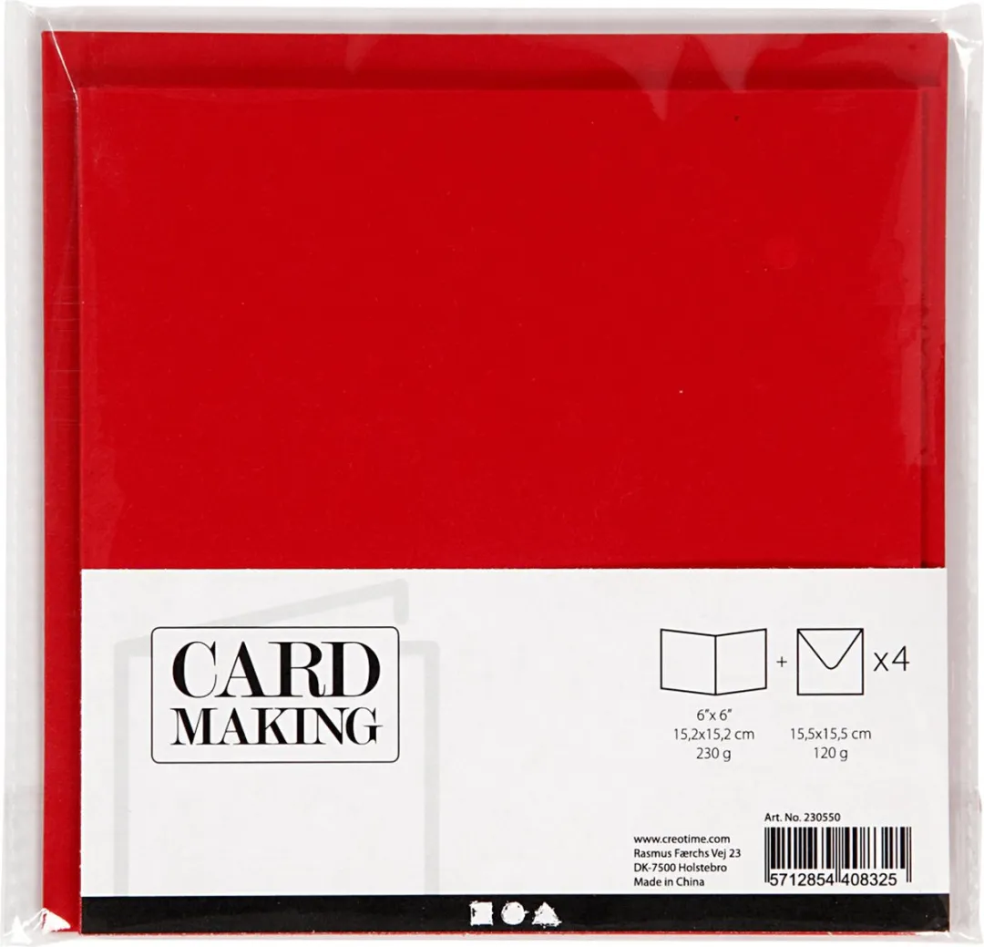 Creativ Company Kaarten & Enveloppen 15x15cm Rood - 4 Stuks