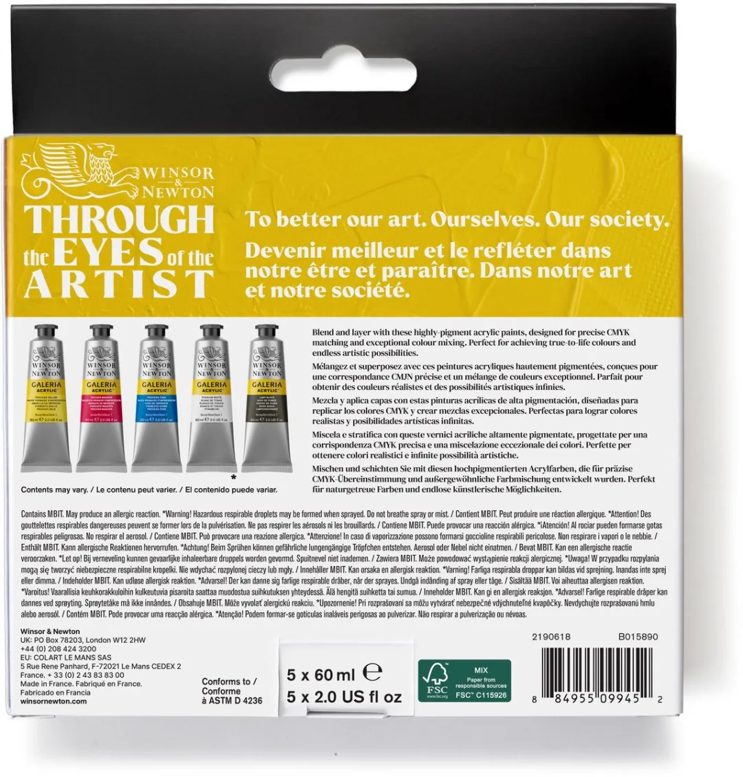 Winsor & Newton Galeria Acryl Process Kleuren Set 5x60ml - CMYK