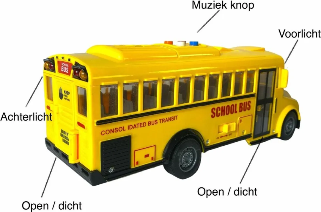 698 Jian Sheng Schoolbus JS-125 Speelgoedbus - 27.5cm Geel