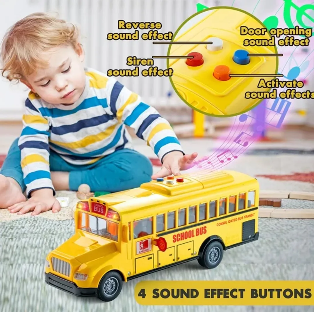 698 Jian Sheng Schoolbus JS-125 Speelgoedbus - 27.5cm Geel