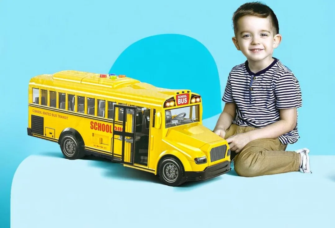 698 Jian Sheng Schoolbus JS-125 Speelgoedbus - 27.5cm Geel - afbeelding 6 van 6