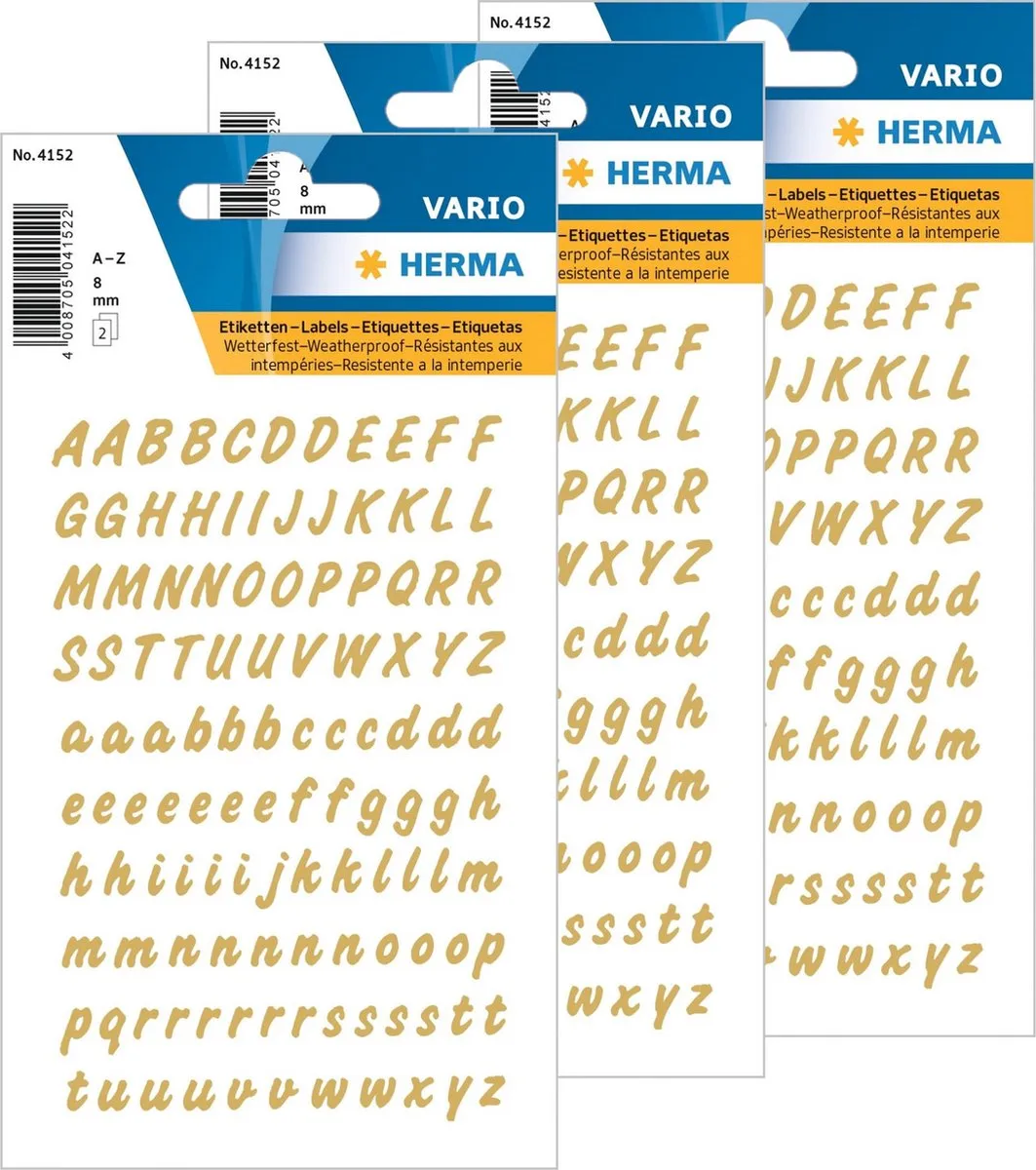 Herma Alfabet Plakletters A-Z Goud/Transparant 8mm - 440 Stuks
