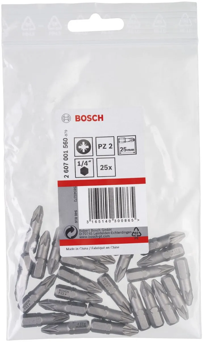Bosch Bit PZ 2 Extra-hard 25mm - 3 Stuks