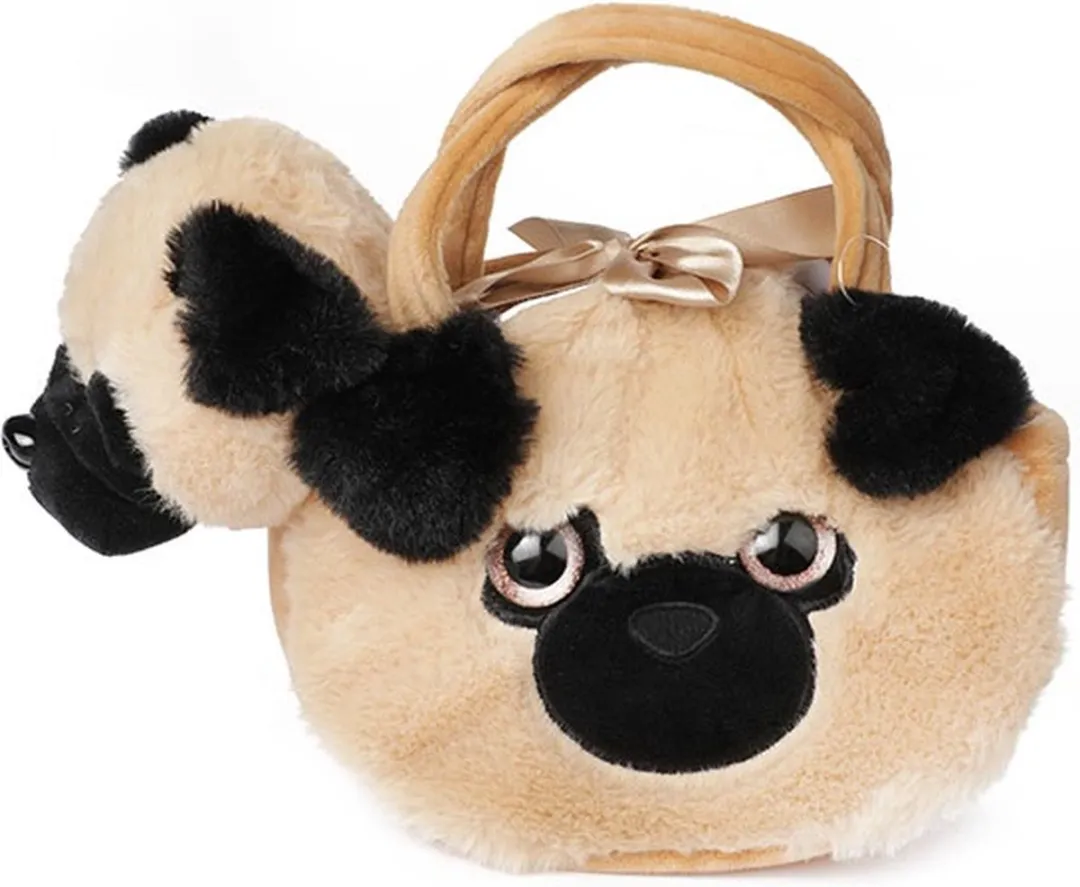 Toi-Toys Pluche Hond in Hondenhandtas - Wit/Bruin/Zwart