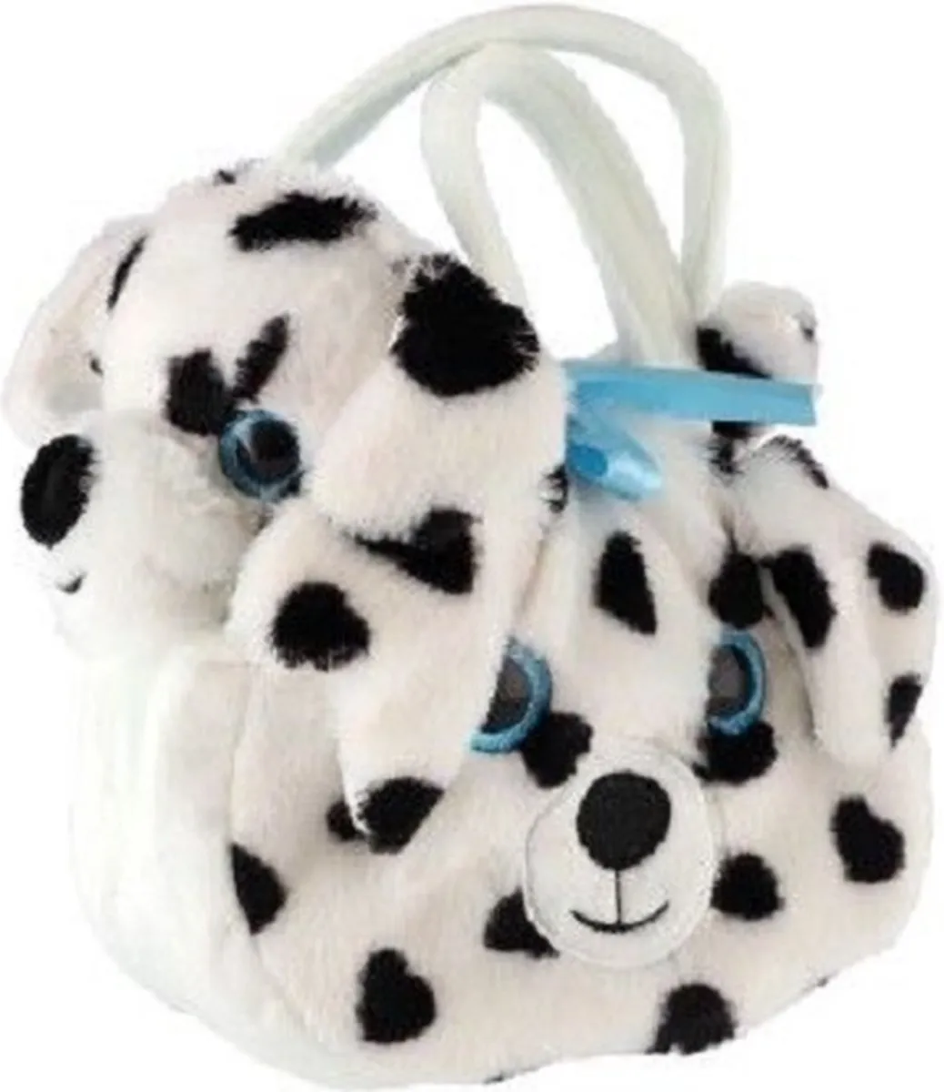 Toi-Toys Pluche Hond in Hondenhandtas - Wit/Bruin/Zwart