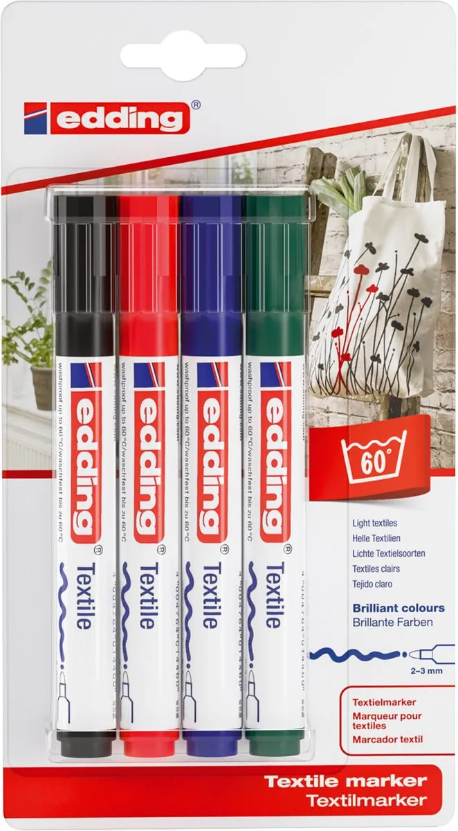 edding 4500 Textielstiften - 4 Stuks - 2-3mm Punt