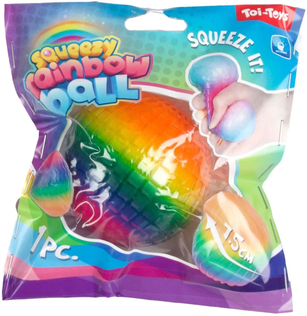 Toi-Toys Fun Textuurknijpbal Regenboog Ribbels 7cm