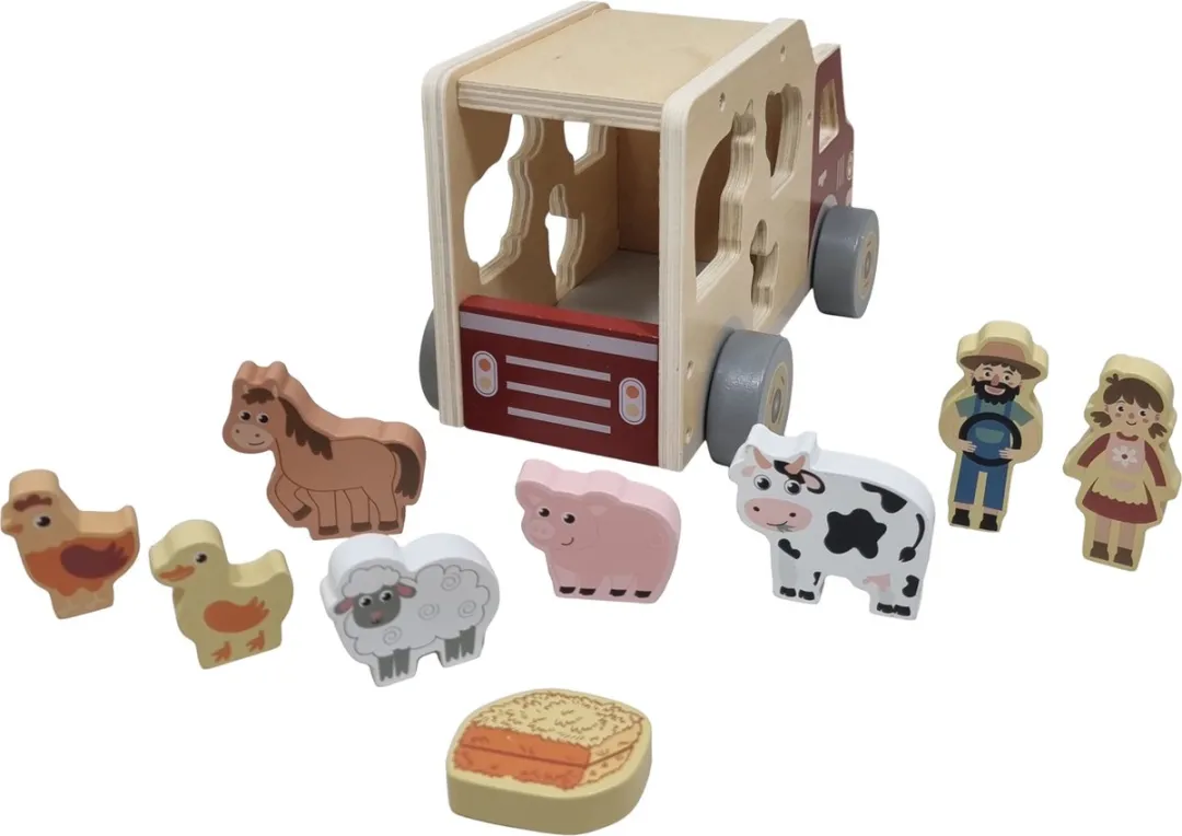 Charl's Toys Houten Vormenauto met Dieren - Bonte kleuren