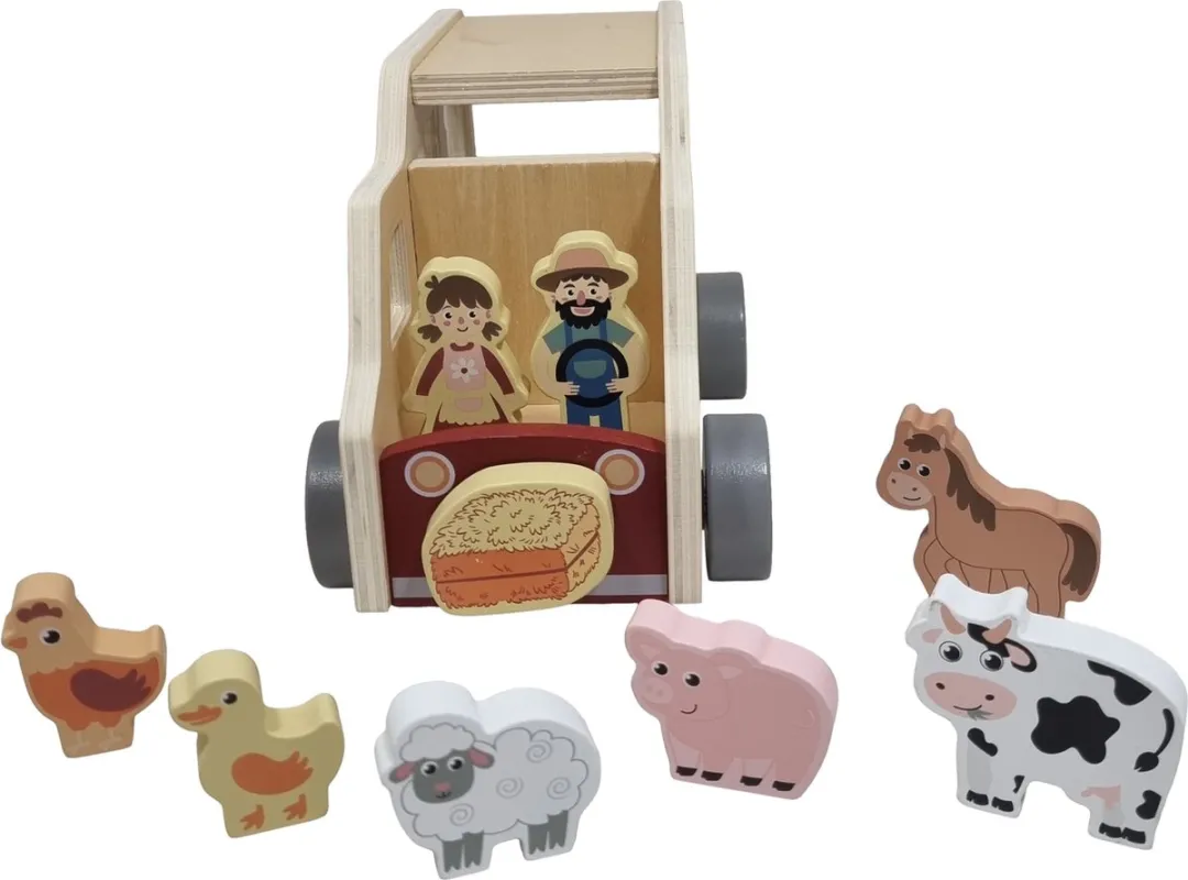 Charl's Toys Houten Vormenauto met Dieren - Bonte kleuren