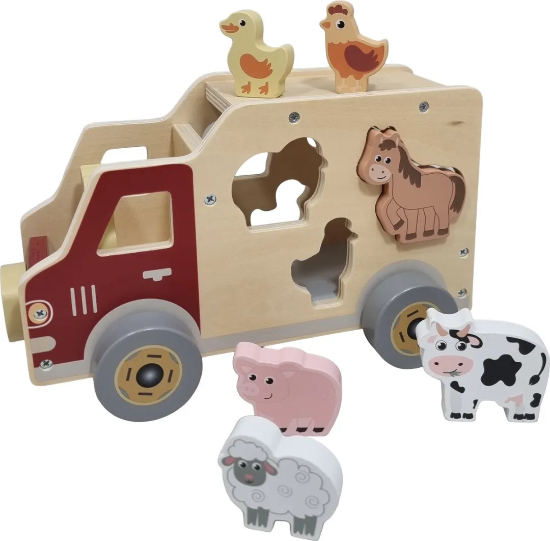Charl's Toys Houten Vormenauto met Dieren - Bonte kleuren