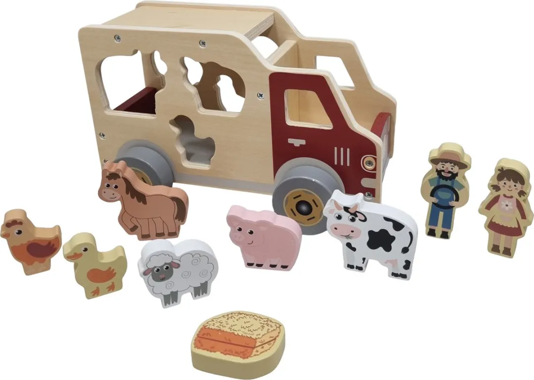 Charl's Toys Houten Vormenauto met Dieren - Bonte kleuren