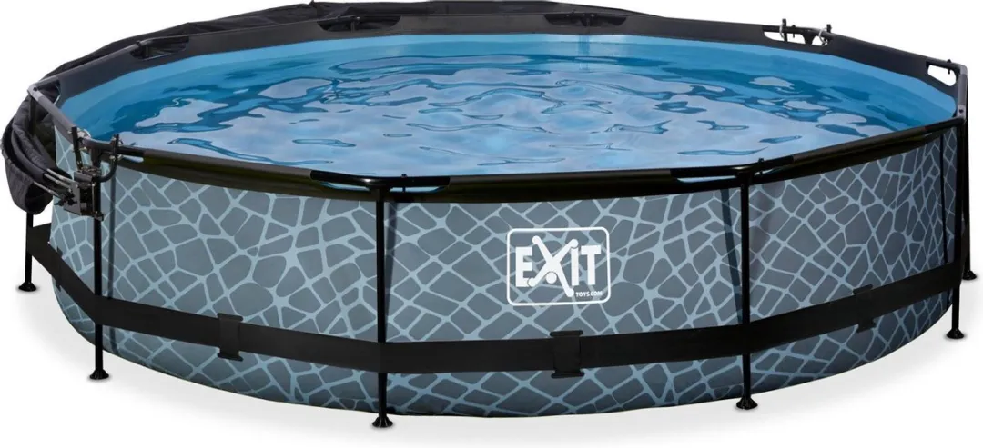 EXIT Stone Zwembad 380cm Grijs - met Filterpomp & Schaduwdoek