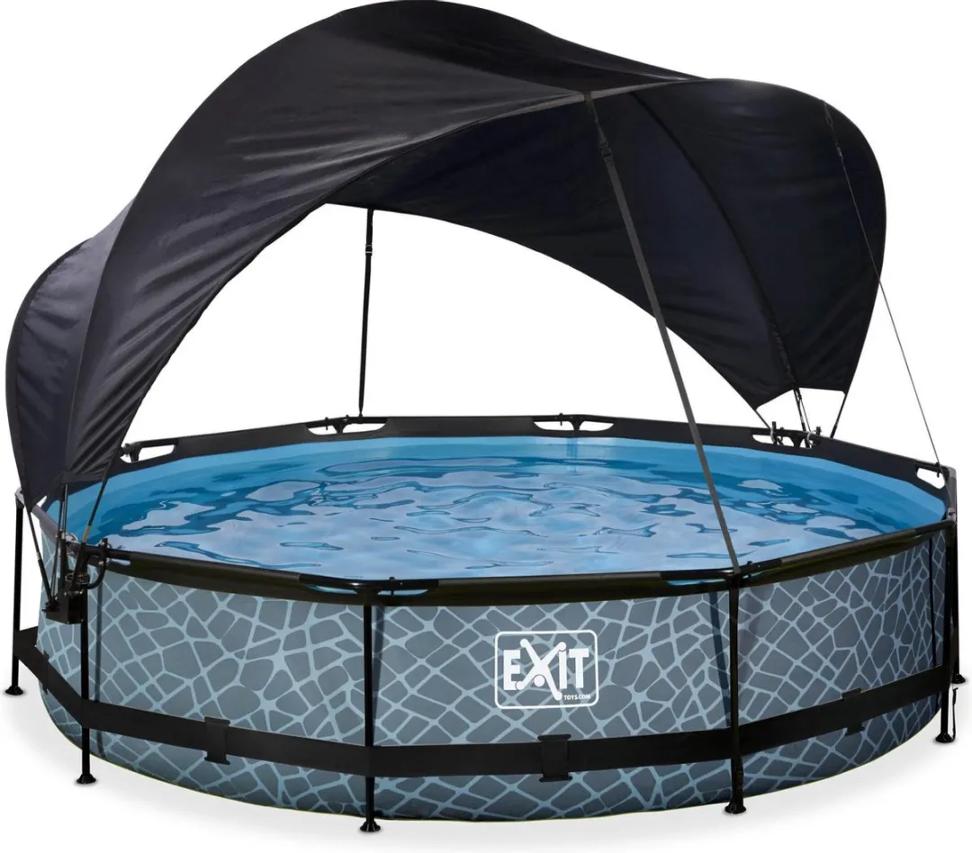 EXIT Stone Zwembad 380cm Grijs - met Filterpomp & Schaduwdoek