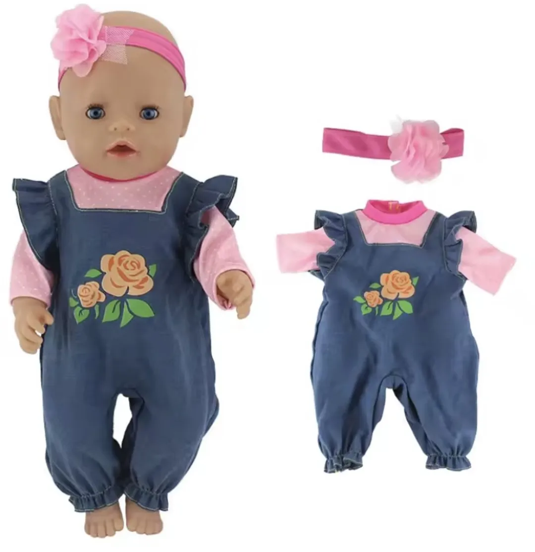 Happy U Kids Roze Spijker Jumpsuit 0456 - Babypop 42/43cm