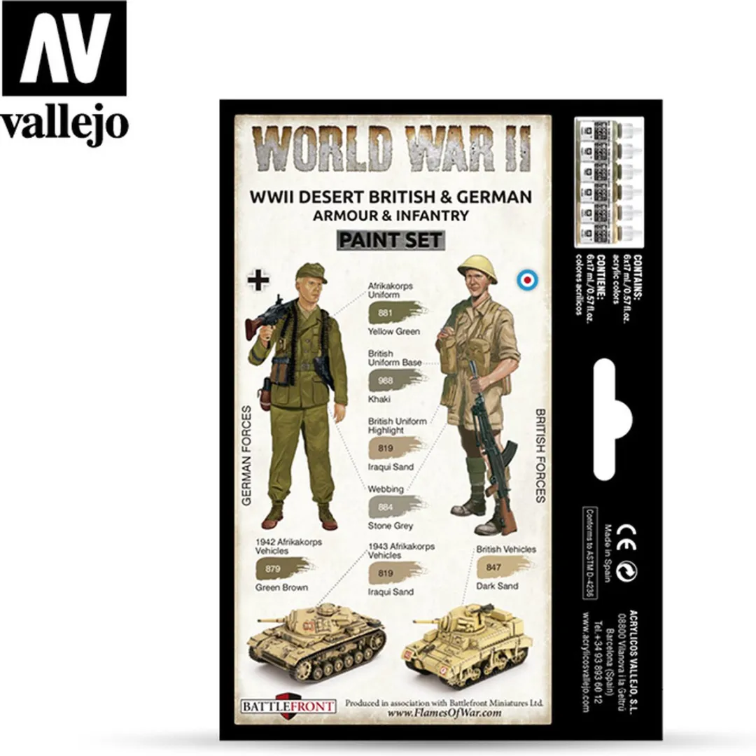 Vallejo Model Color WWII Desert British & German Set - 6x18ml