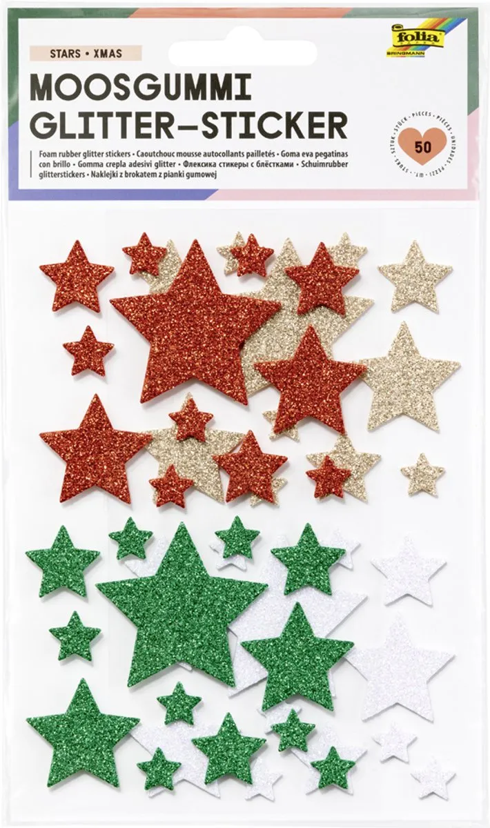 Folia Glitter Stickers Sterren Kerst - 50 Stuks