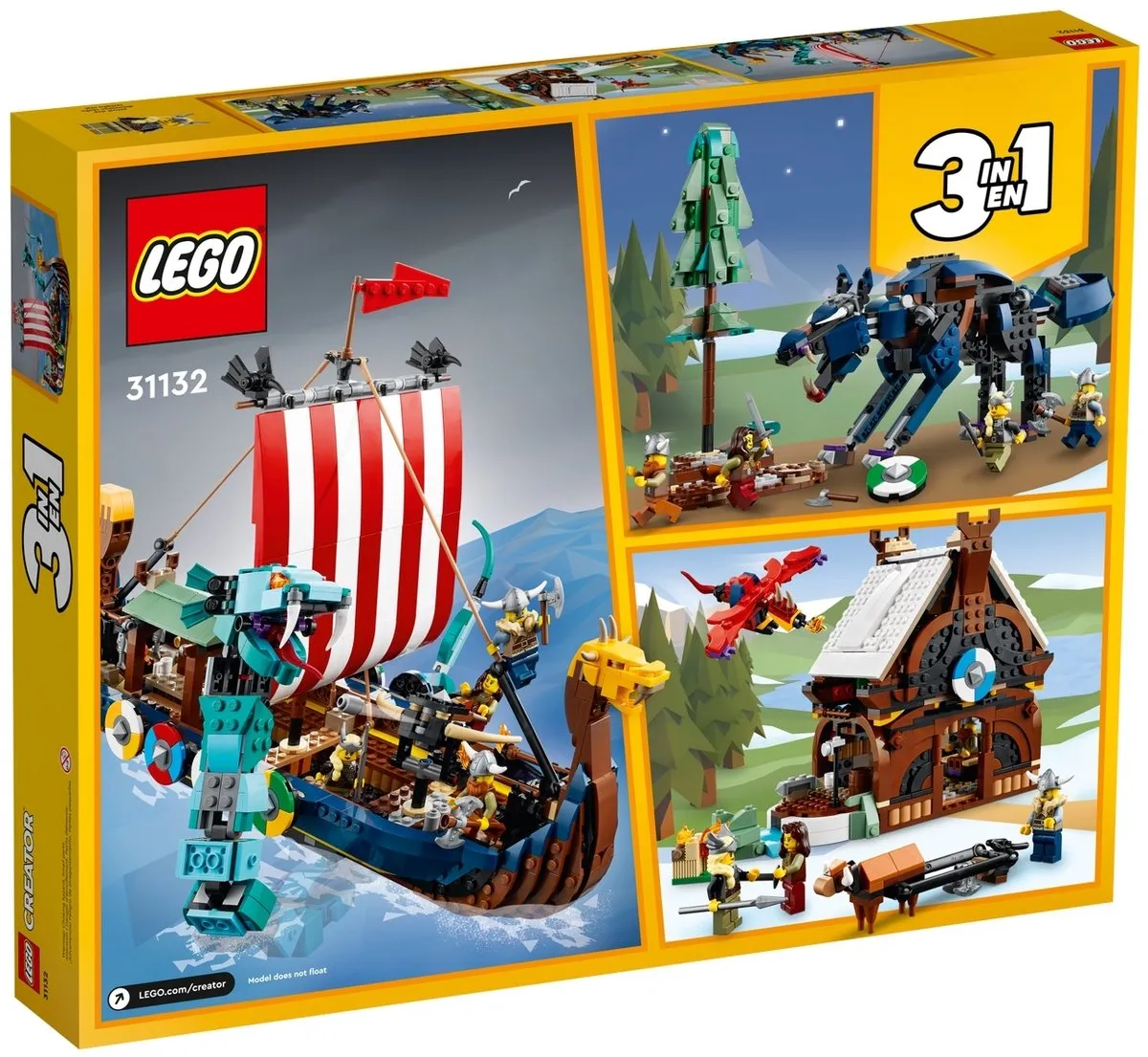 LEGO Creator Vehicles 31132 Vikingschip & Midgaardslang - 4 Minifiguren