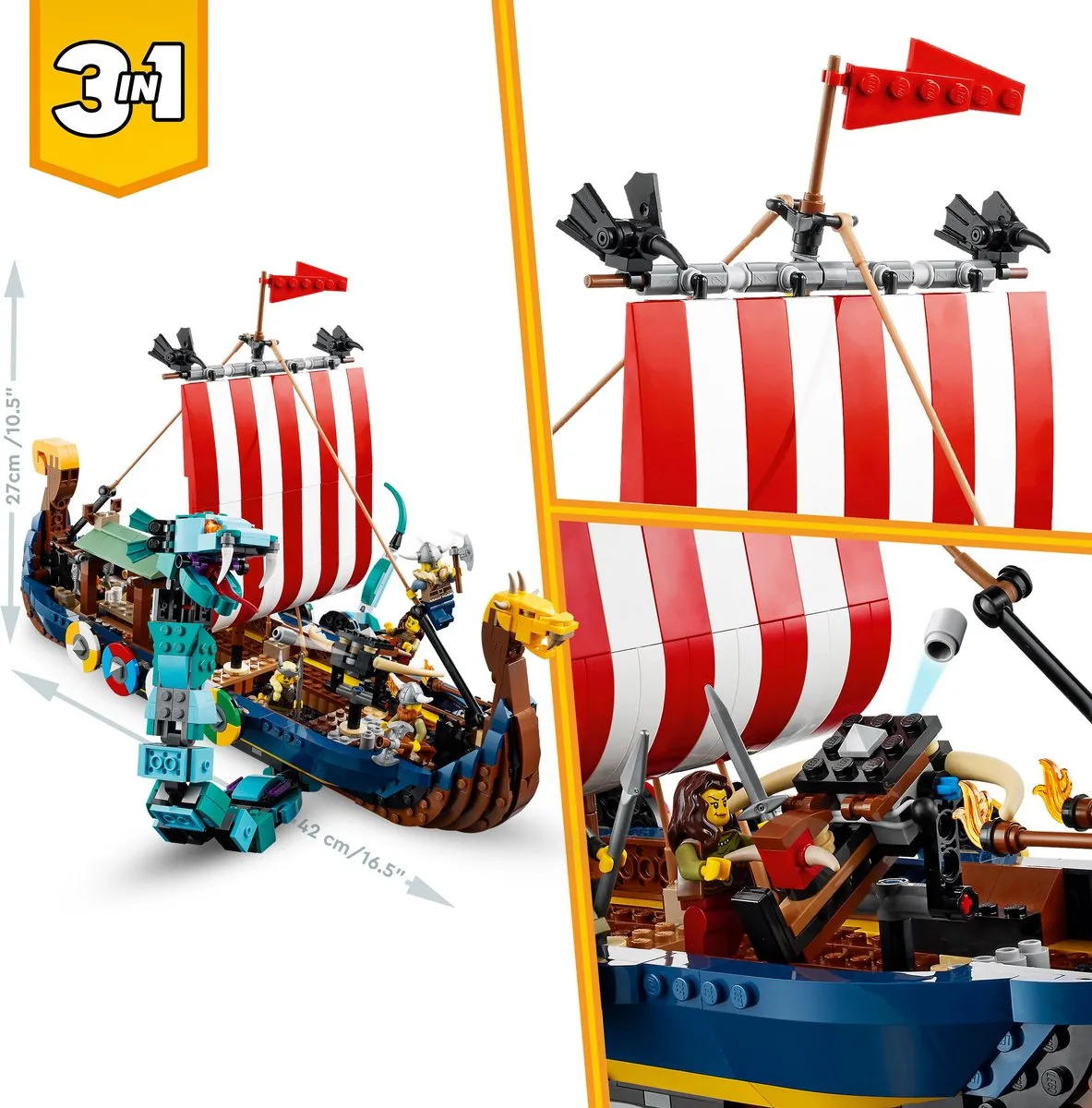 LEGO Creator Vehicles 31132 Vikingschip & Midgaardslang - 4 Minifiguren