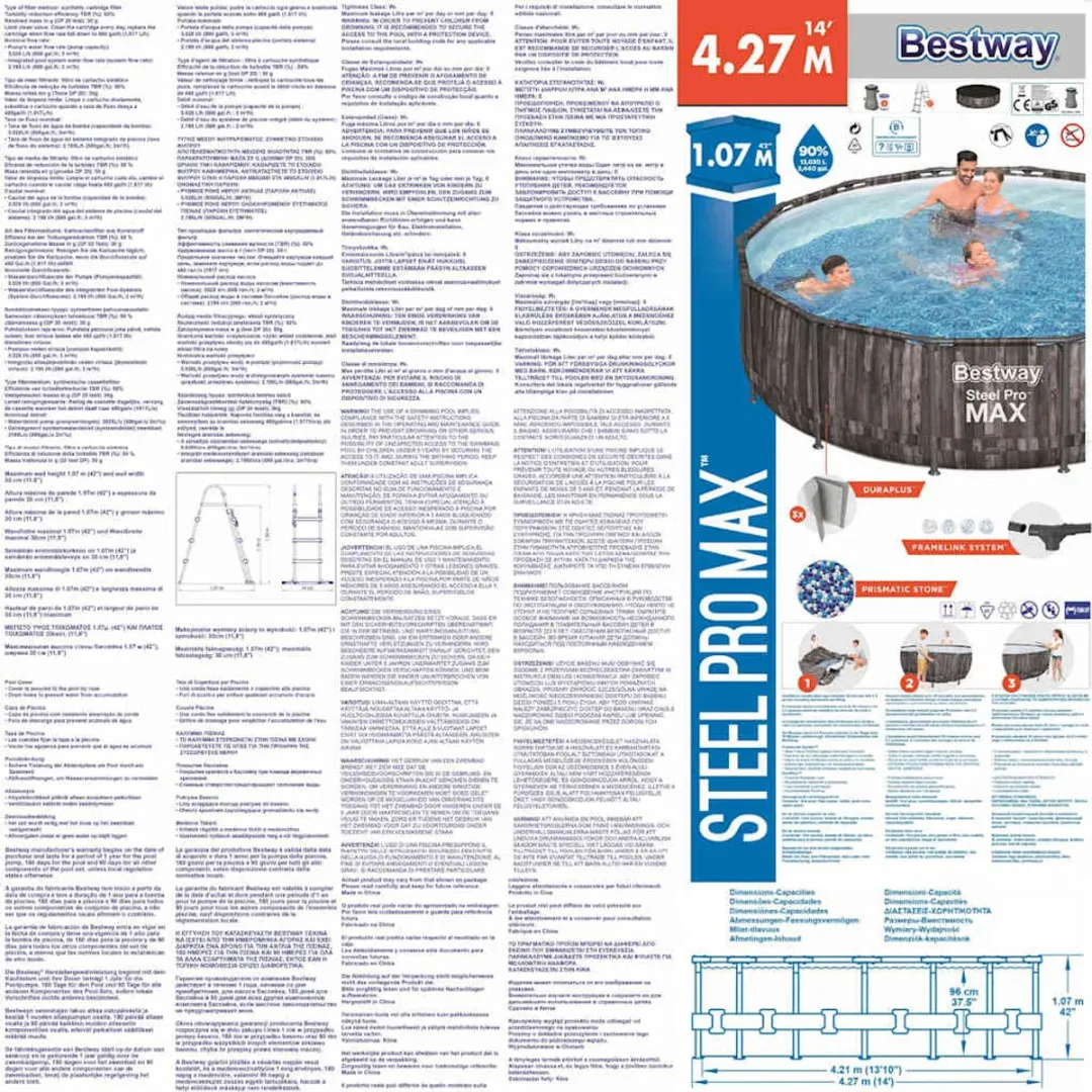 Bestway Steel Pro MAX 5614Z Opzetzwembad - 427cm - 13.030L - Grijs - afbeelding 6 van 6