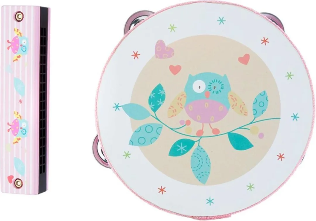 Angel Toys Muziekset Tamboerijn Mondharmonica Roze Uil