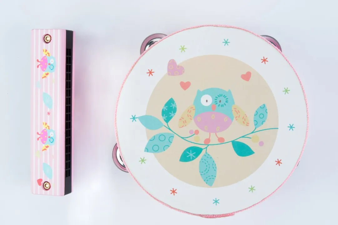 Angel Toys Muziekset Tamboerijn Mondharmonica Roze Uil - afbeelding 6 van 6