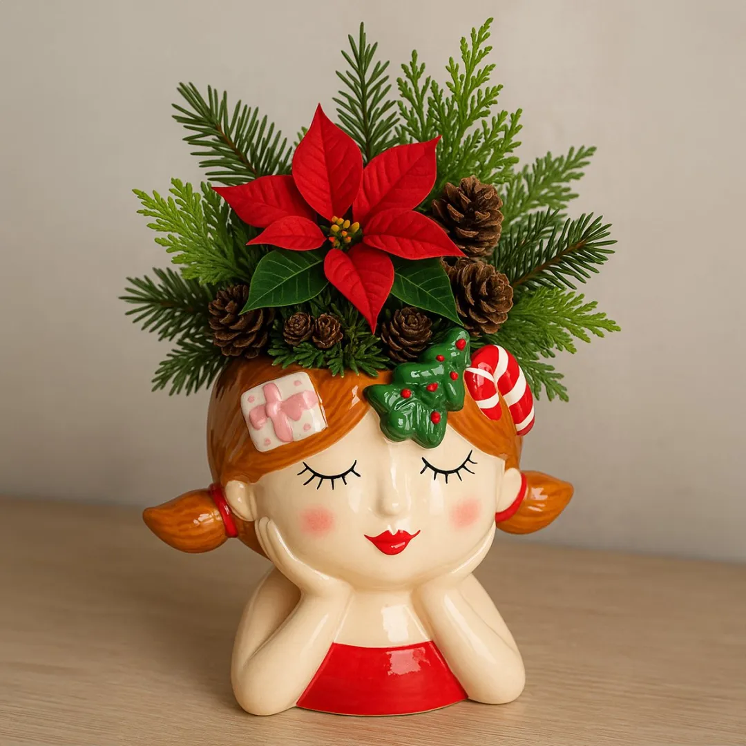 Kaemingk Keramiek Meisje Plantenbak - H17cm - Bruin