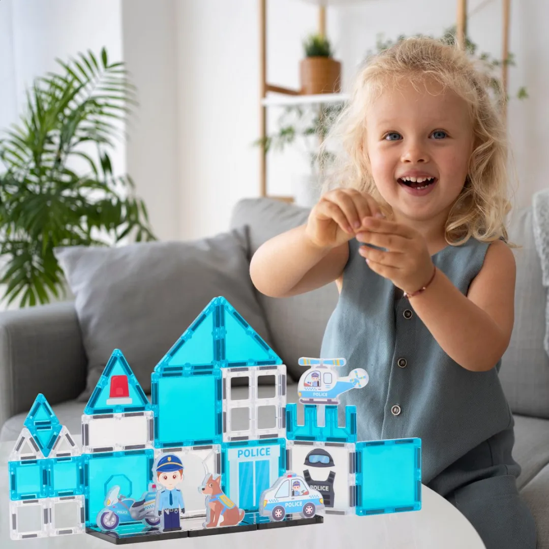 Fits4Kids Magnetic Tiles Police Patrol HQ - 28-delig - Multicolor