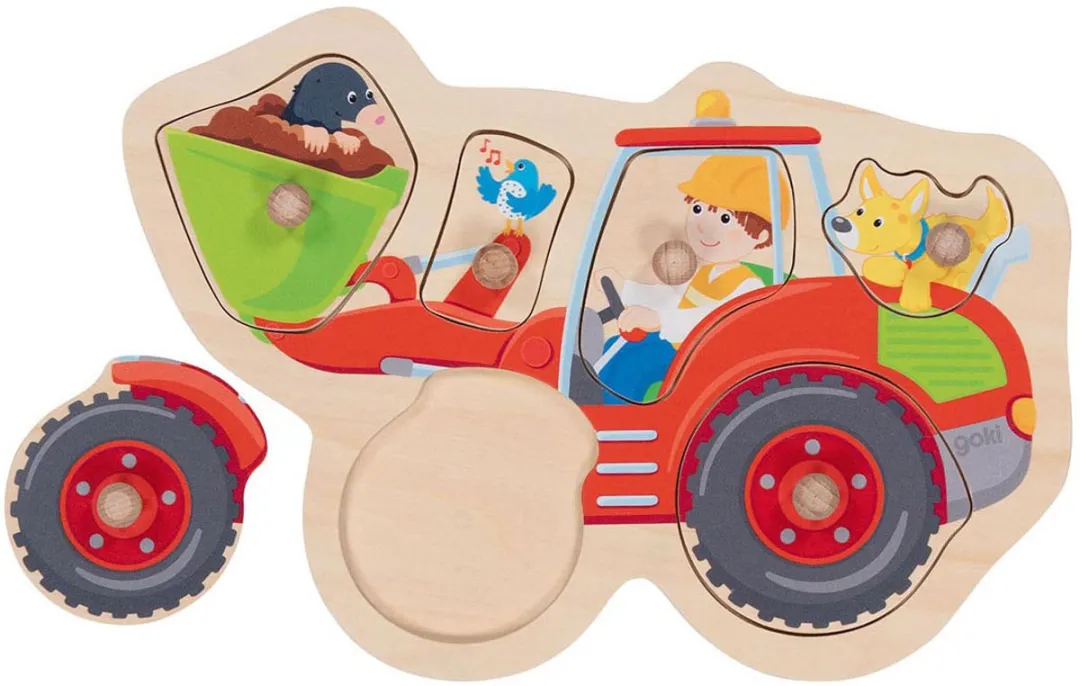 Goki Wheel Loader Lift-out Puzzle 6-delig Multicolor