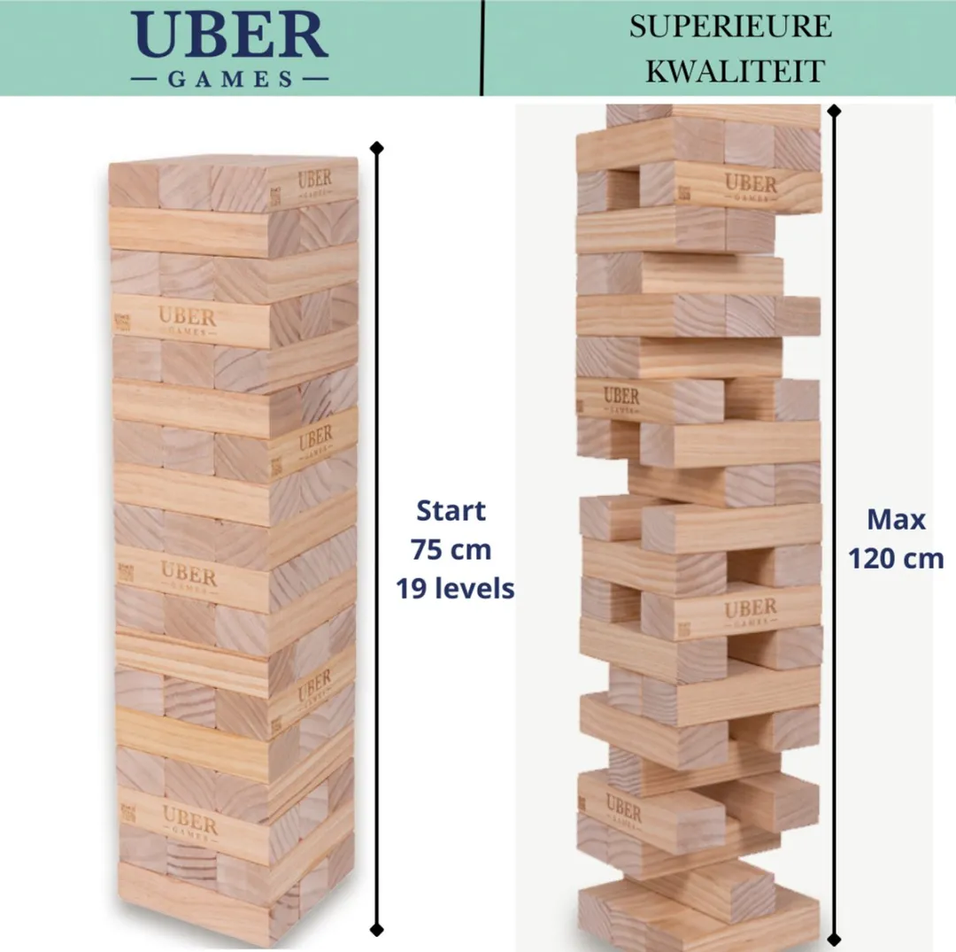 Ubergames Stapeltoren Large Tactisch Spel 120cm - 10KG - ECO Hout