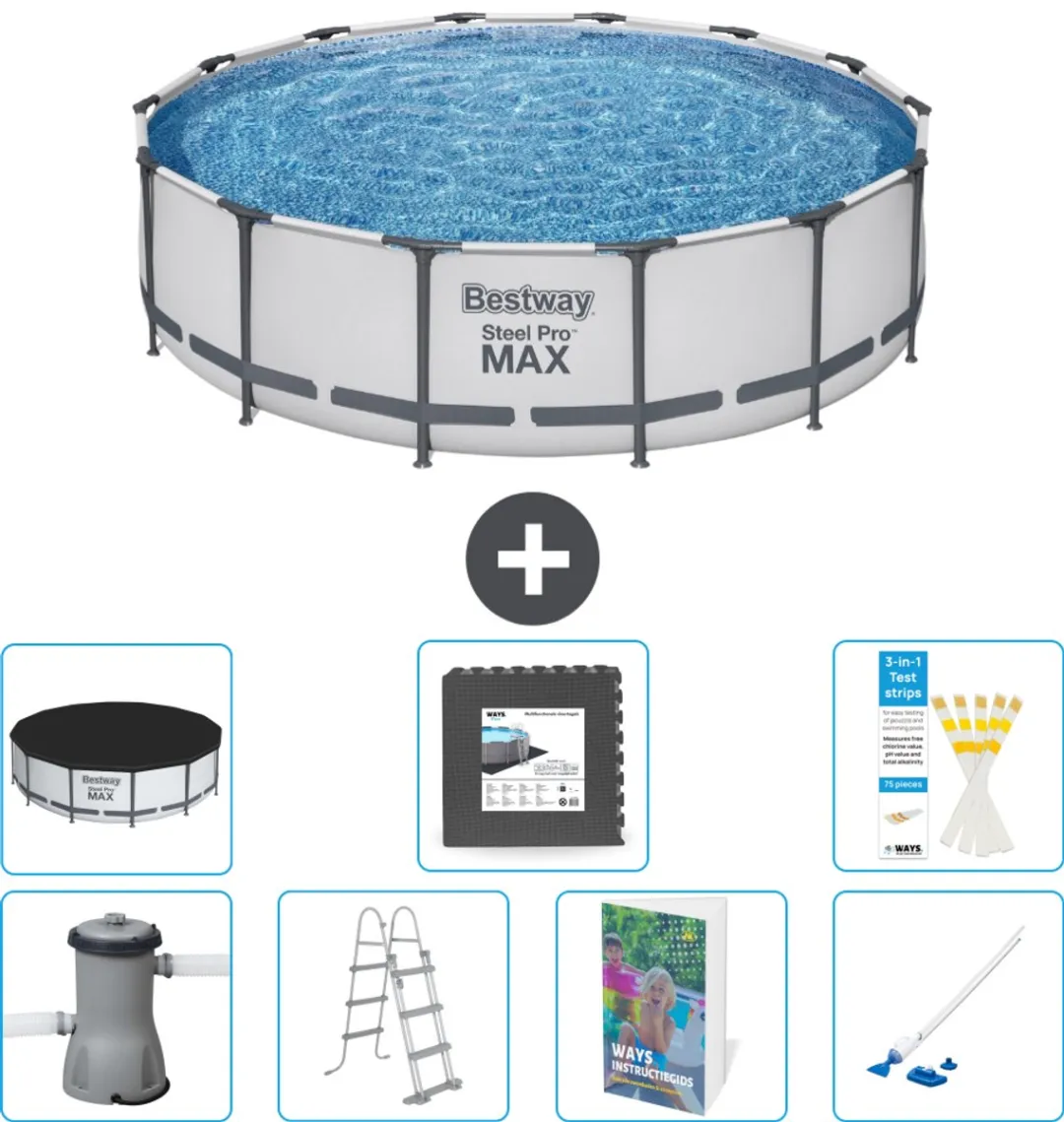Bestway Steel Pro MAX Zwembad 427x107cm - Grijs - 8-delig