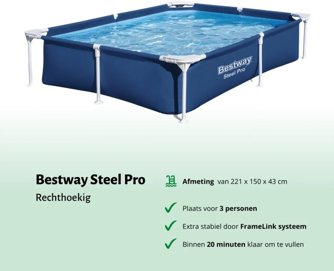 Bestway Rechthoekig Frame Zwembad 221x150x43cm - Blauw