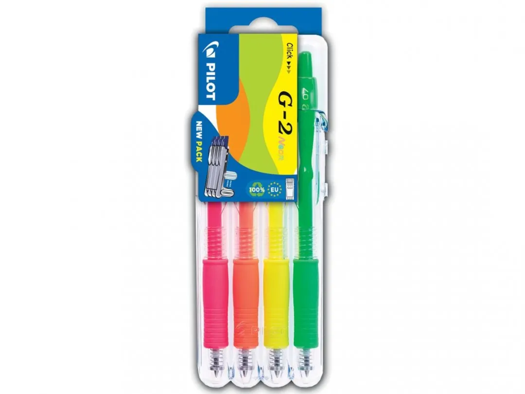 Pilot G-2 Neon Pen - 4 Stuks - Groen/Oranje/Rozes/Geel