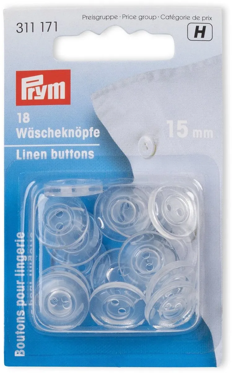Prym Linnen Knopen 15mm Transparant - 18 Stuks