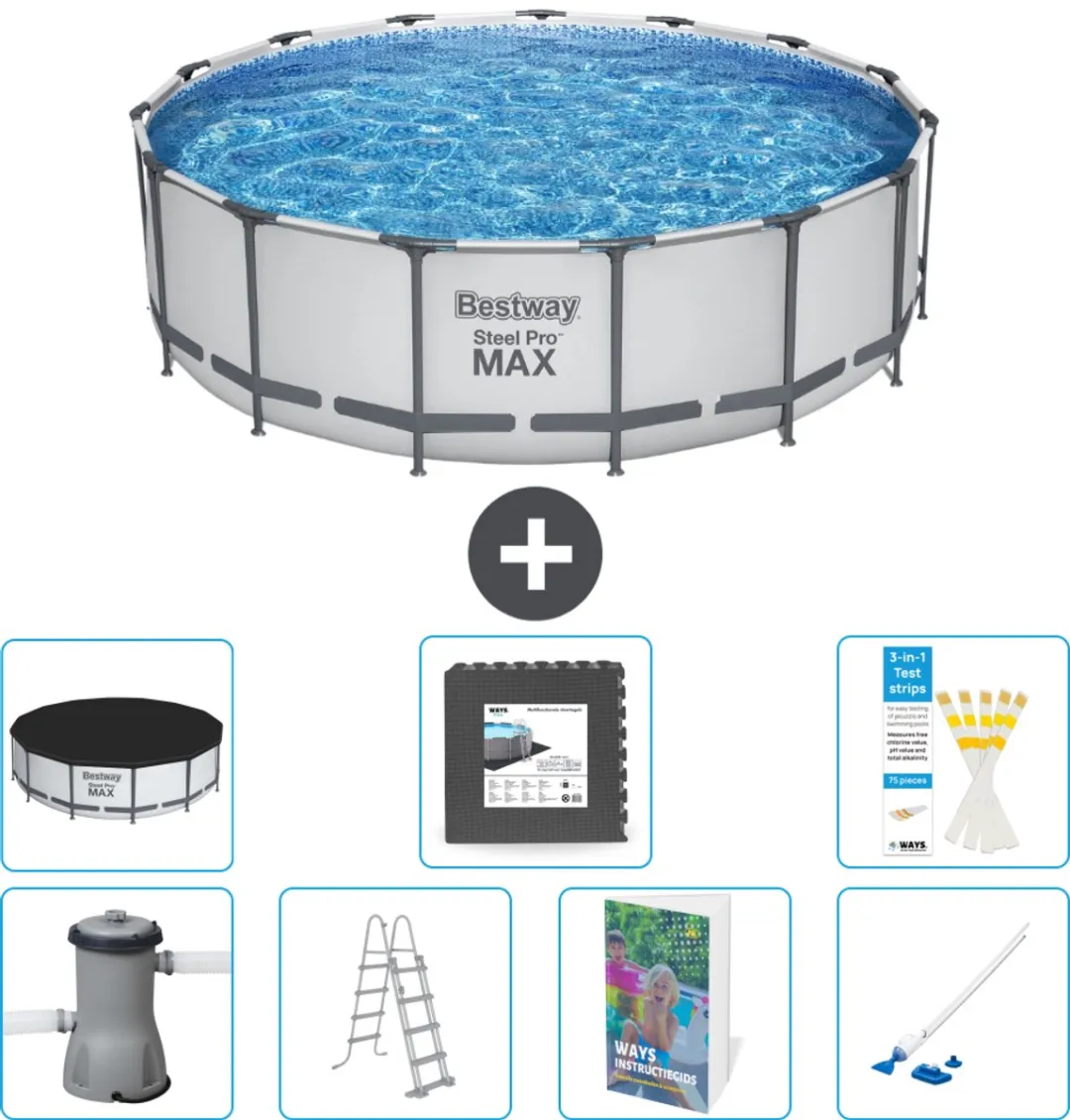 Bestway Steel Pro MAX Zwembad 457x122cm - Grijs - 8-delig