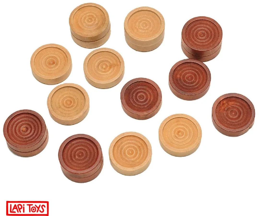 Lapi Toys Damstenen Damschijven 24 Stuks - Hout - Bruin