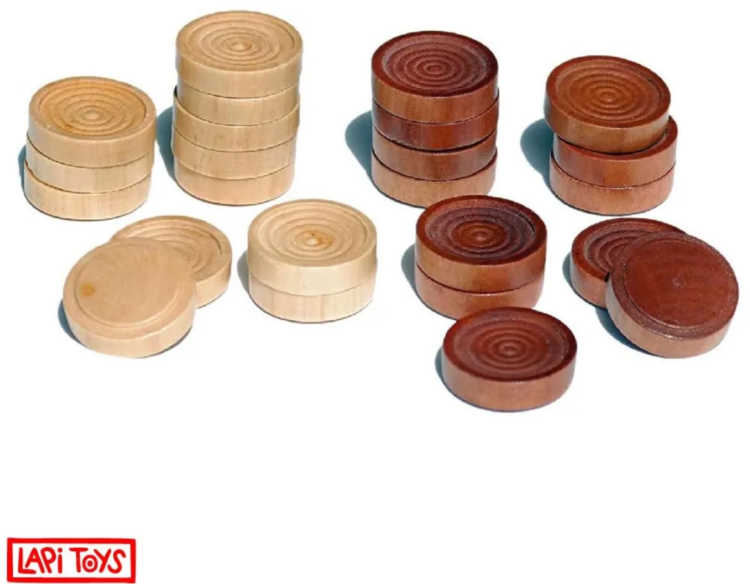 Lapi Toys Damstenen Damschijven 24 Stuks - Hout - Bruin
