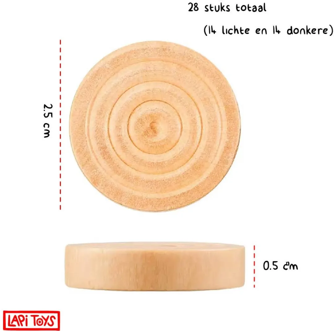 Lapi Toys Damstenen Damschijven 24 Stuks - Hout - Bruin