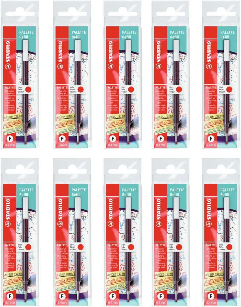 STABILO Reservestift voor Rollerball Palet - Rood - 10 Stuks