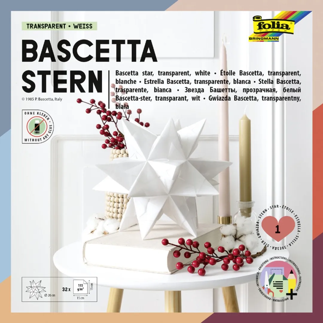 Folia Vouwbladen Bascetta-ster Geel-Transparant 15x15cm - 32 Vel