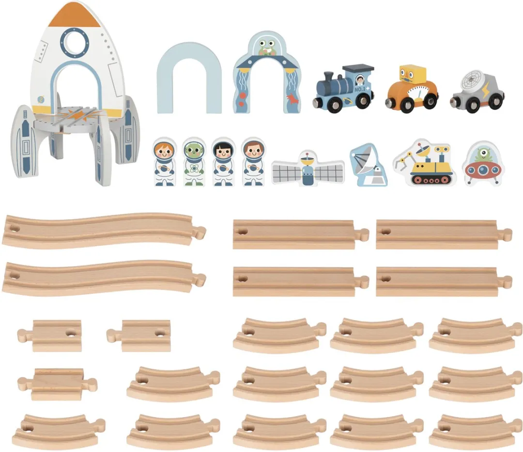 Tooky Toy Treinbaan met Ruimtestation - Multicolor