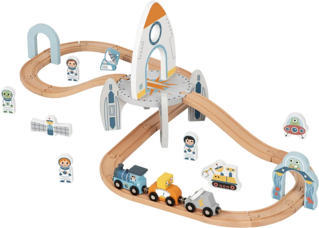 Tooky Toy Treinbaan met Ruimtestation - Multicolor