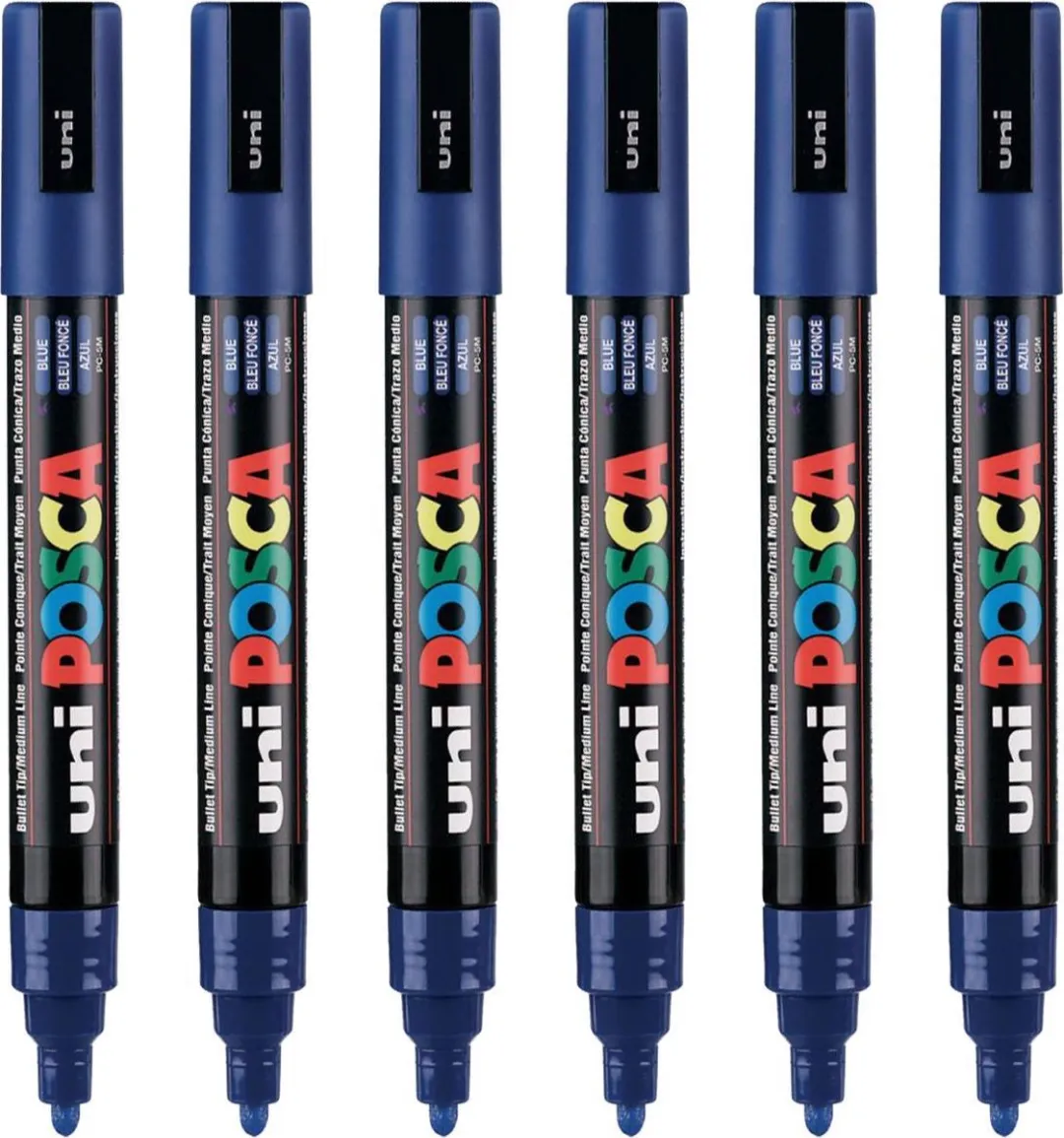 Posca PC-5M Medium Tip Verfstiften - Donkerblauw - 6 Stuks