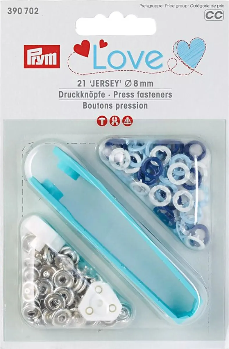 Prym Love Drukknopen Jersey 8mm - Lichtblauw/Blauw/Wit - 21 Stuks