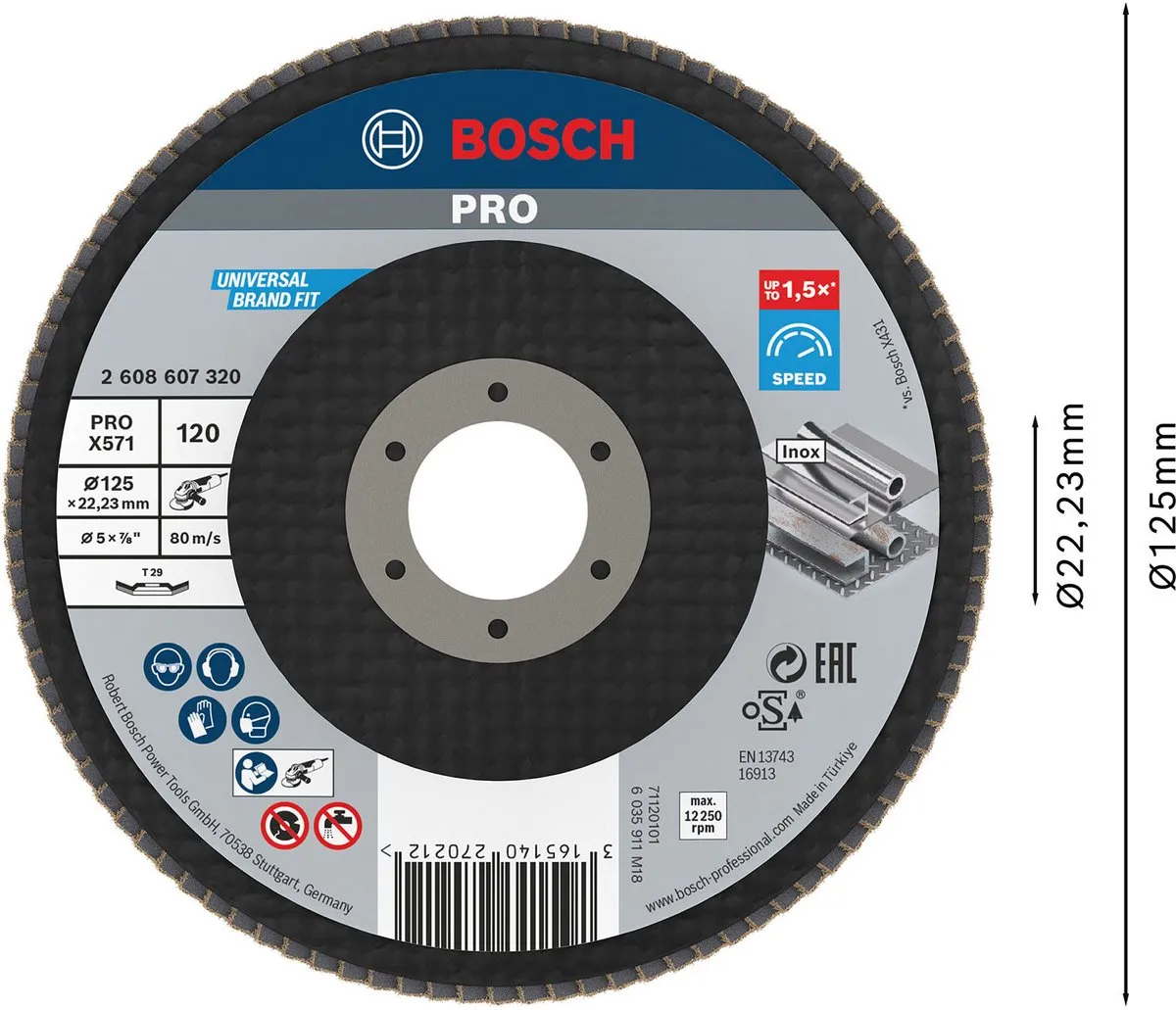 Bosch Lamellenschuurschijf 125mm 120 - 22,23mm - 1 Stuk
