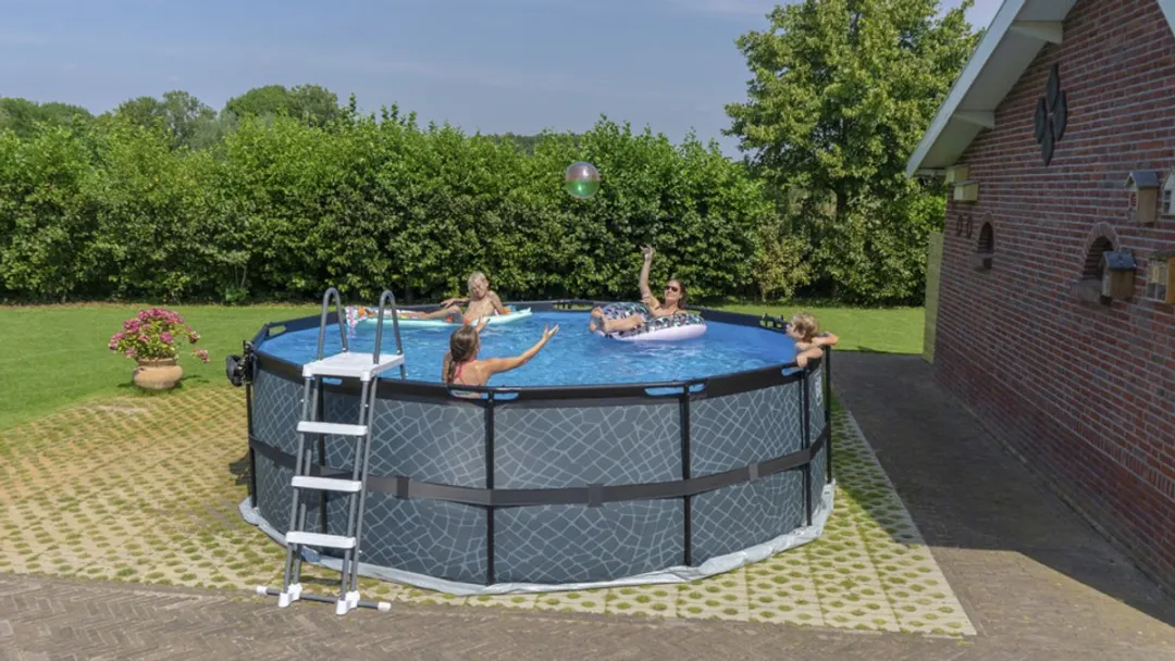 EXIT Stone Zwembad 470cm Grijs - met Zandfilterpomp & Overkapping