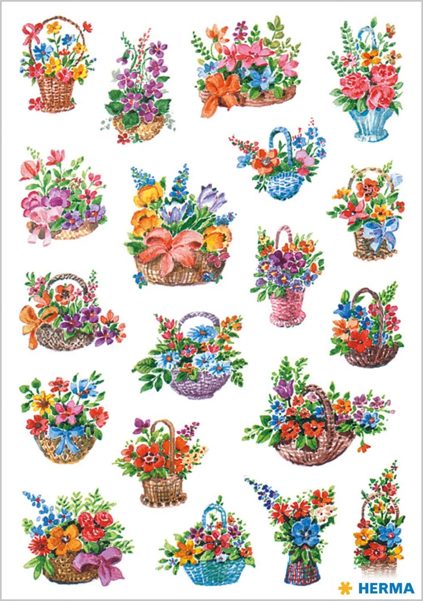 Herma 3584 Bloemen in Mandjes Stickers - 57 Stuks