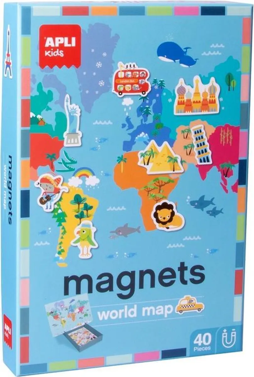 Apli Kids Wereldkaart Magneetspel 40 Magneten - Multicolor