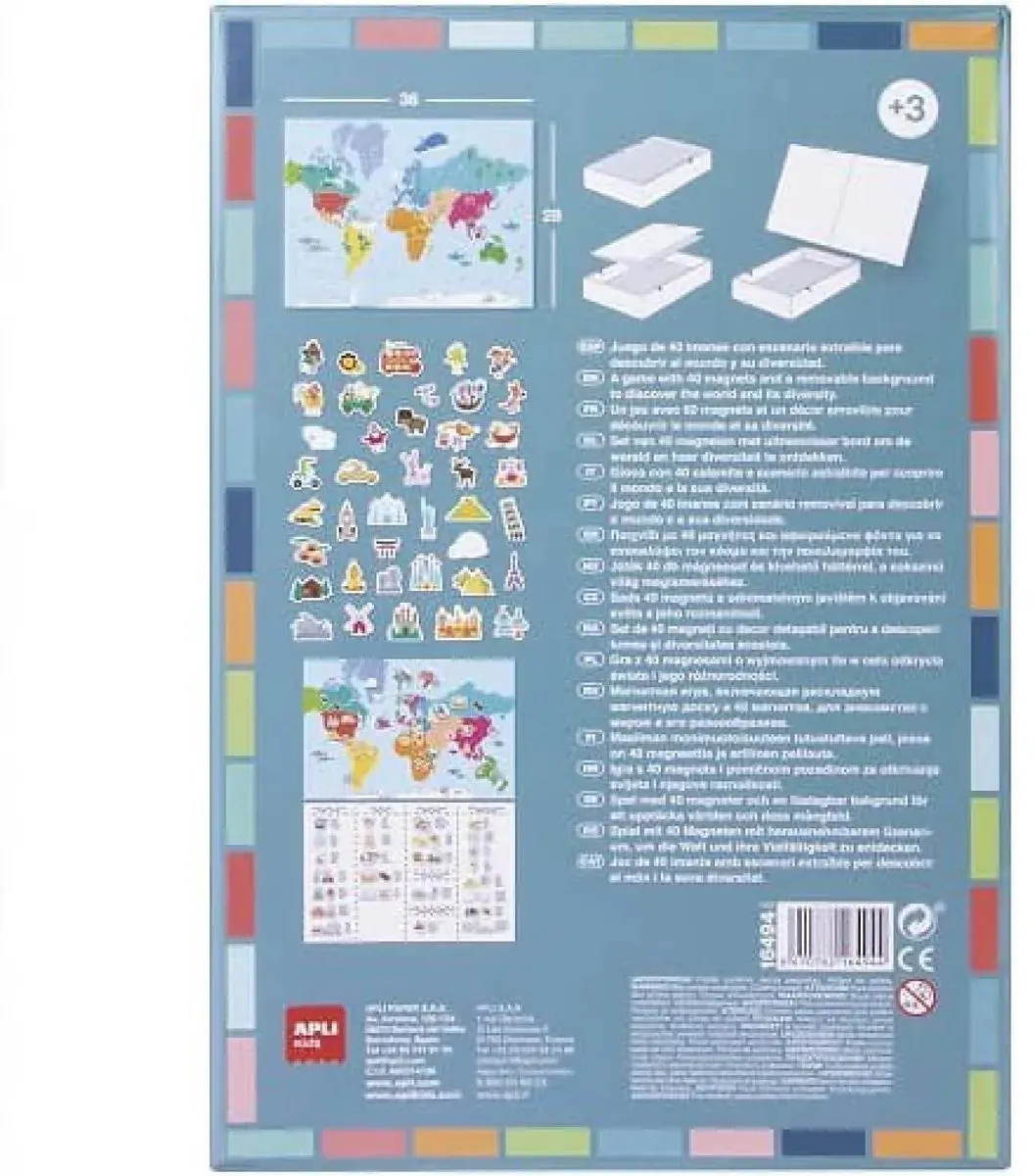 Apli Kids Wereldkaart Magneetspel 40 Magneten - Multicolor