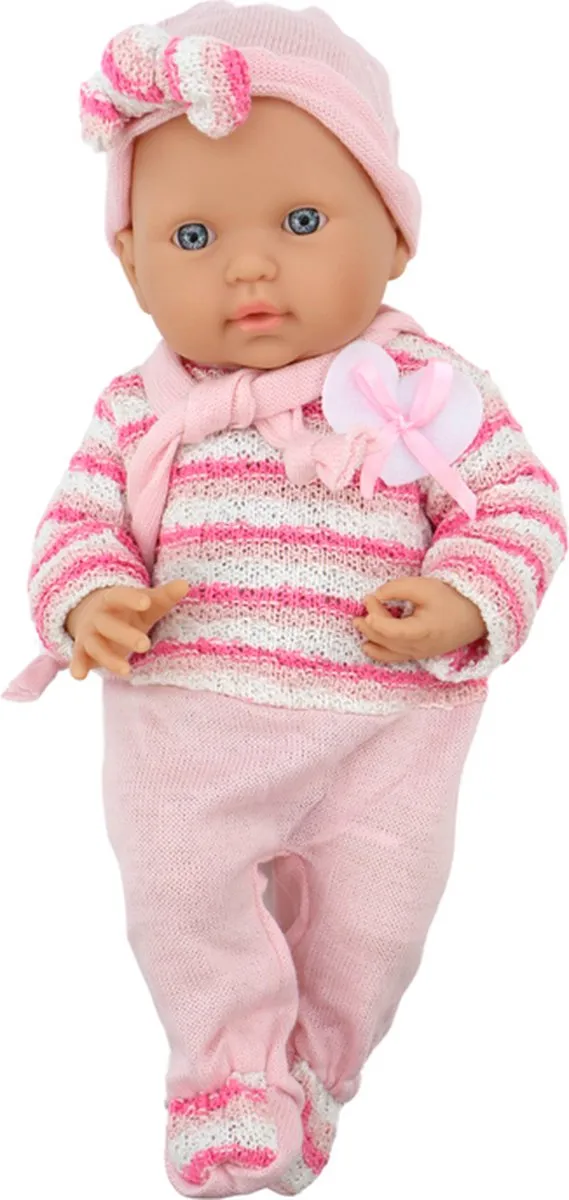 Lean Toys Levensechte Babypop - Roze kleding - 39x18x10.5cm