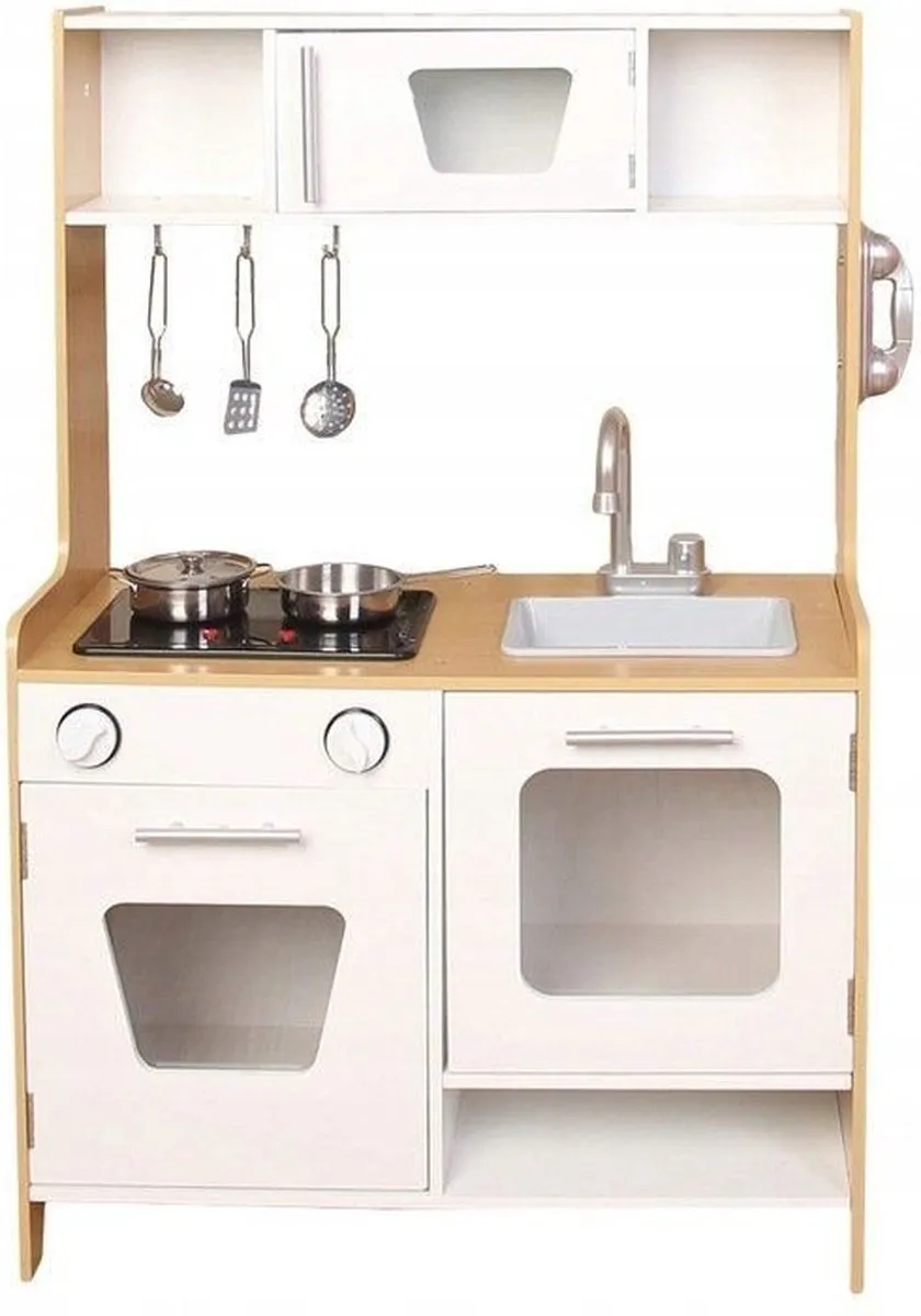ECOTOYS Kinderkeuken Hout 60x30x90cm - Licht & Geluid Wit